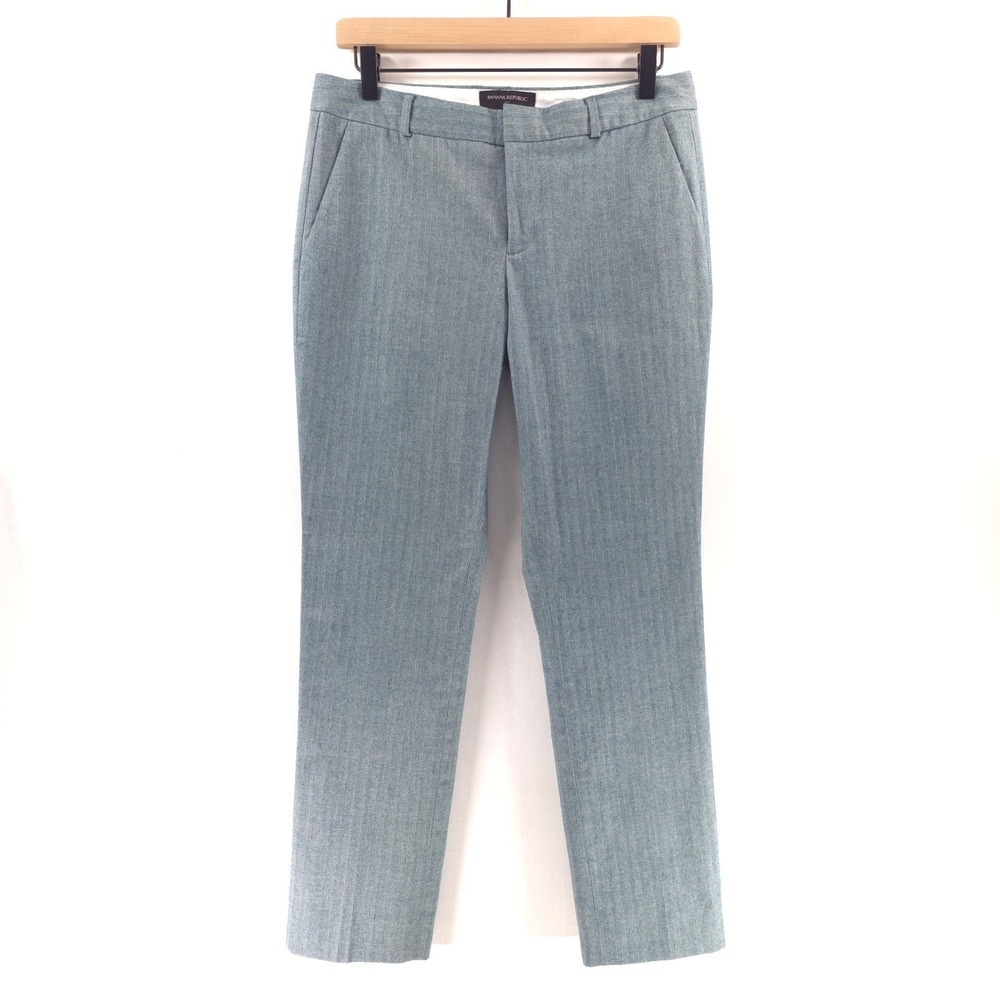 Banana Republic Women Pants Ryan 4P Blue Herringbone Slim Ankle Trousers